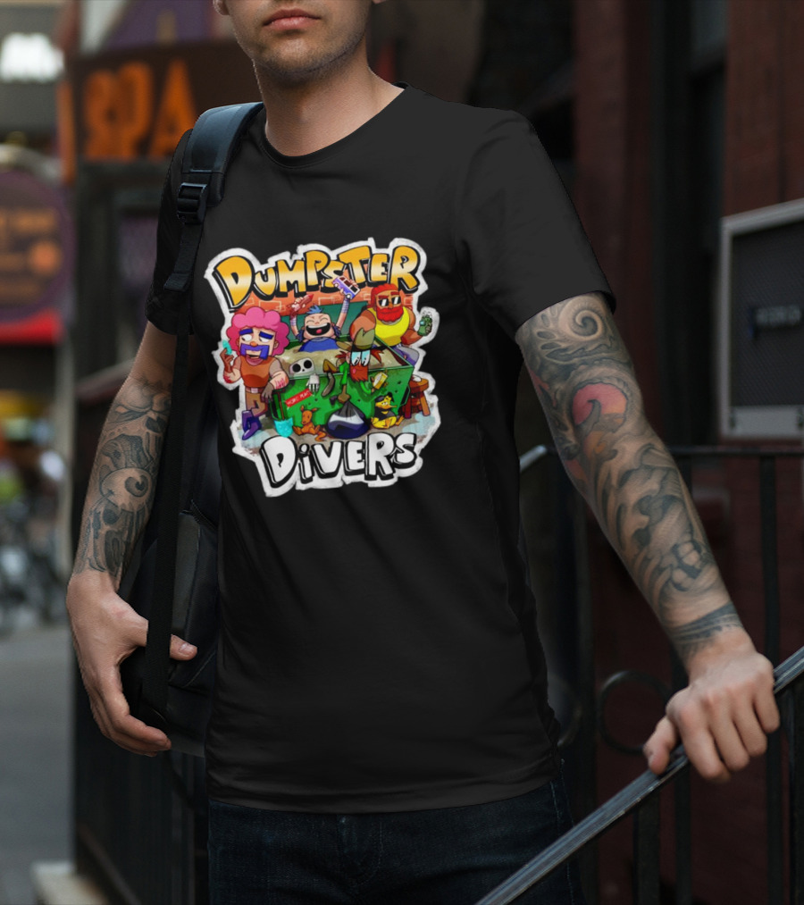 Dumpster Divers Cartoon Alley Fun With Funny Characters And Trash Can Antics T-Shirt