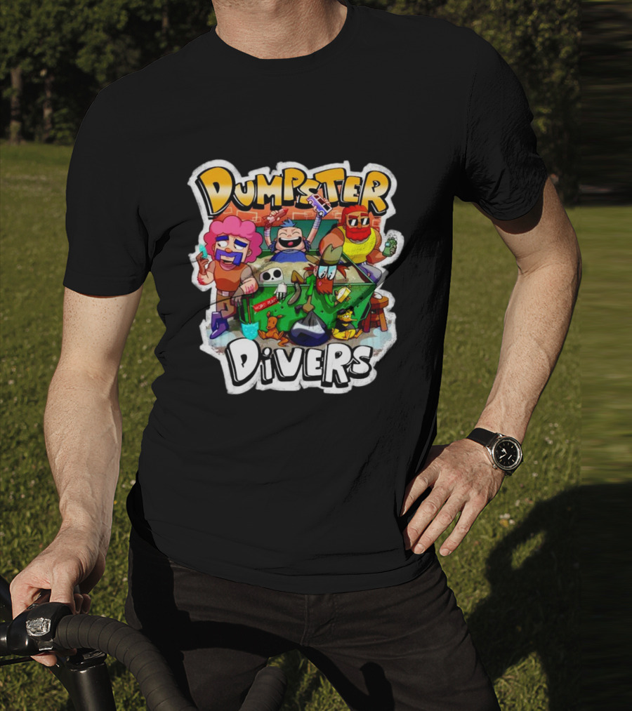 Dumpster Divers Cartoon Alley Fun With Funny Characters And Trash Can Antics T-Shirt