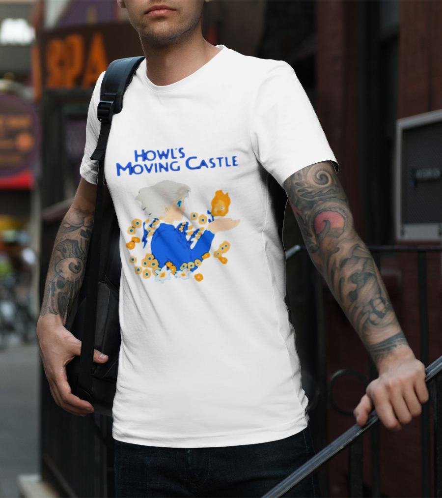 Howl’s Moving Castle Howl With Calcifer And Flowers T-Shirt