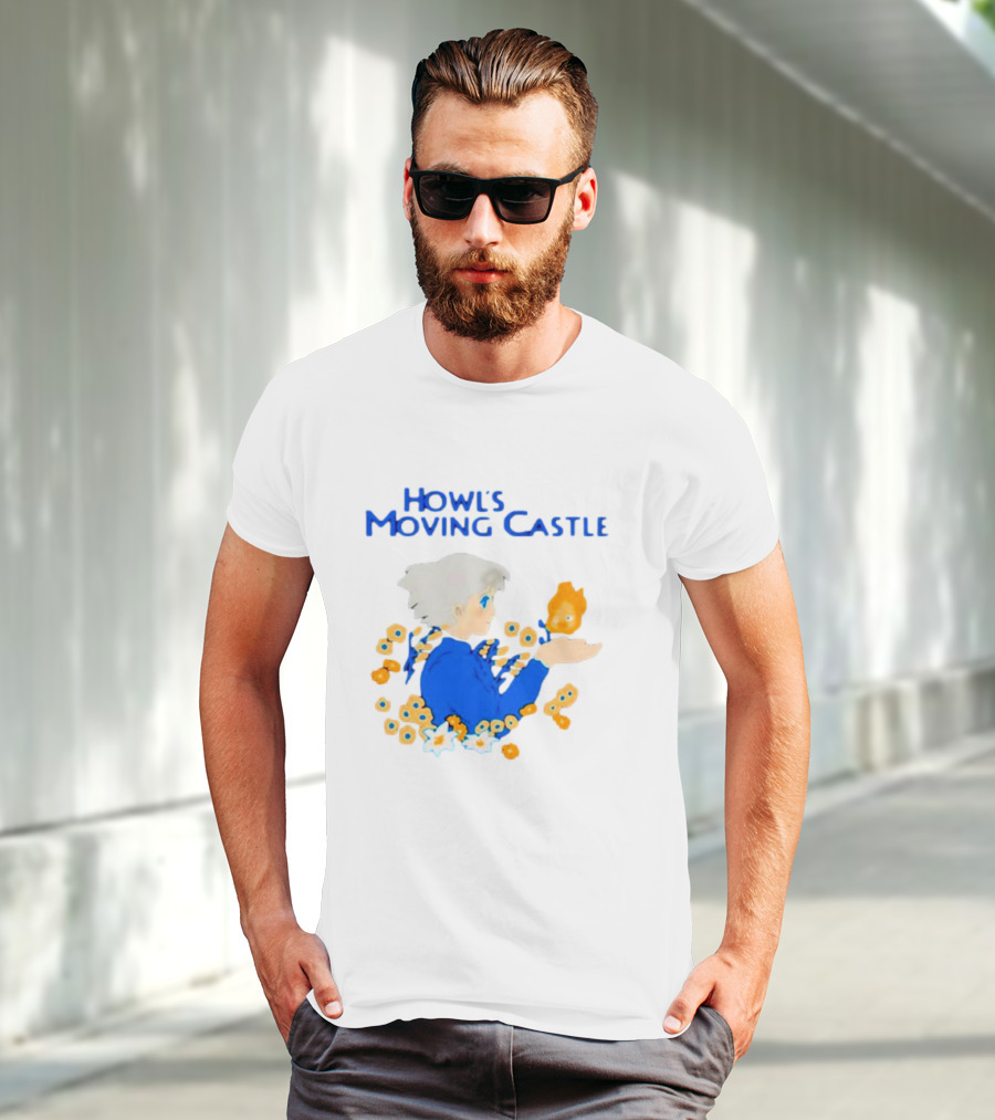 Howl’s Moving Castle Howl With Calcifer And Flowers T-Shirt