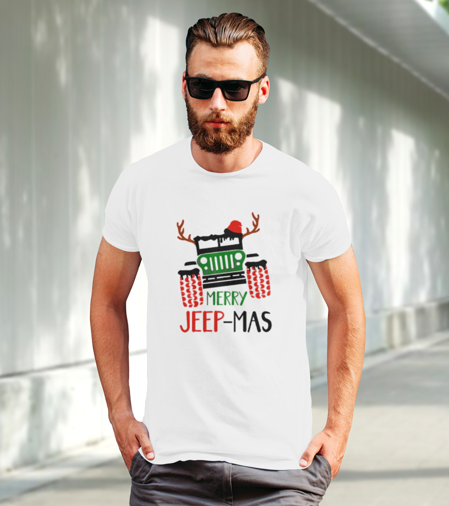 Merry Jeep-Mas Festive Offroad Fun With Antlers And Santa Hat T-Shirt
