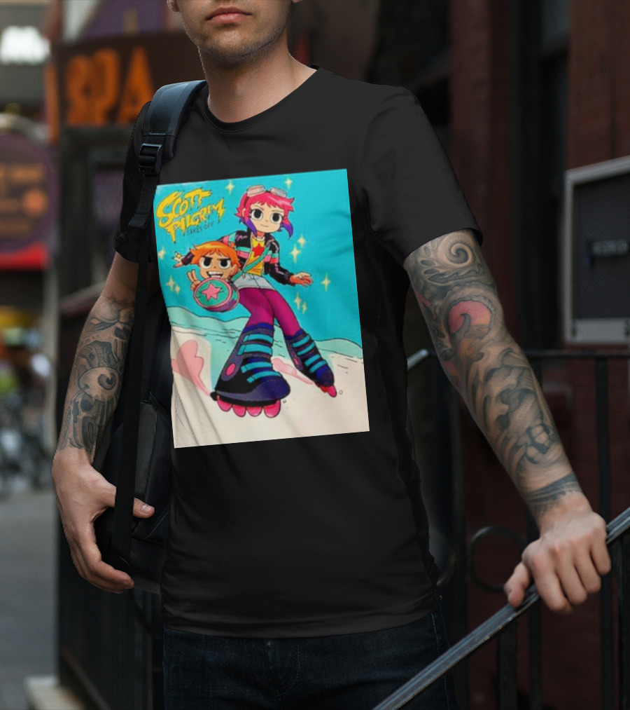 Scott Pilgrim Takes Off Roller Skating Adventure With Animated Style Characters T-Shirt