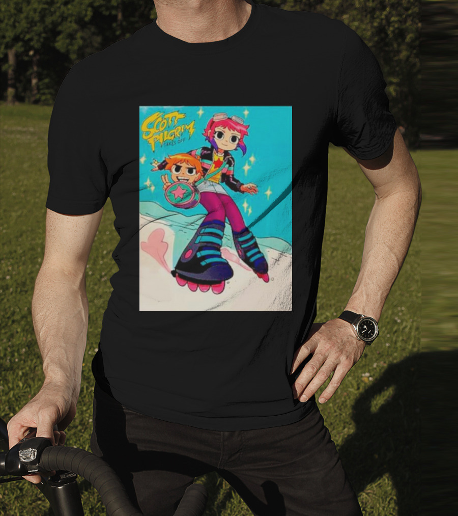 Scott Pilgrim Takes Off Roller Skating Adventure With Animated Style Characters T-Shirt