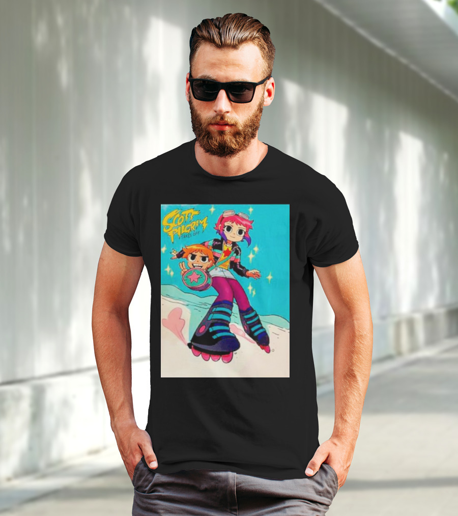 Scott Pilgrim Takes Off Roller Skating Adventure With Animated Style Characters T-Shirt