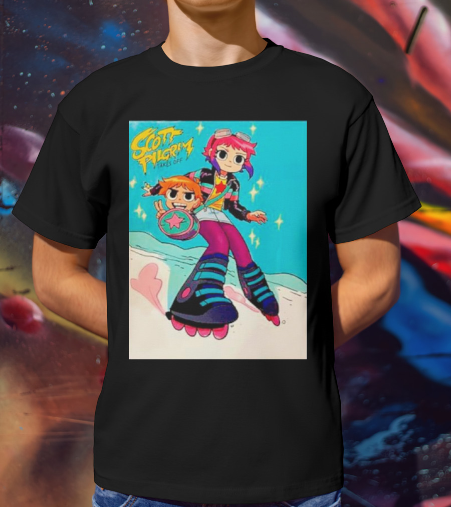 Scott Pilgrim Takes Off Roller Skating Adventure With Animated Style Characters T-Shirt