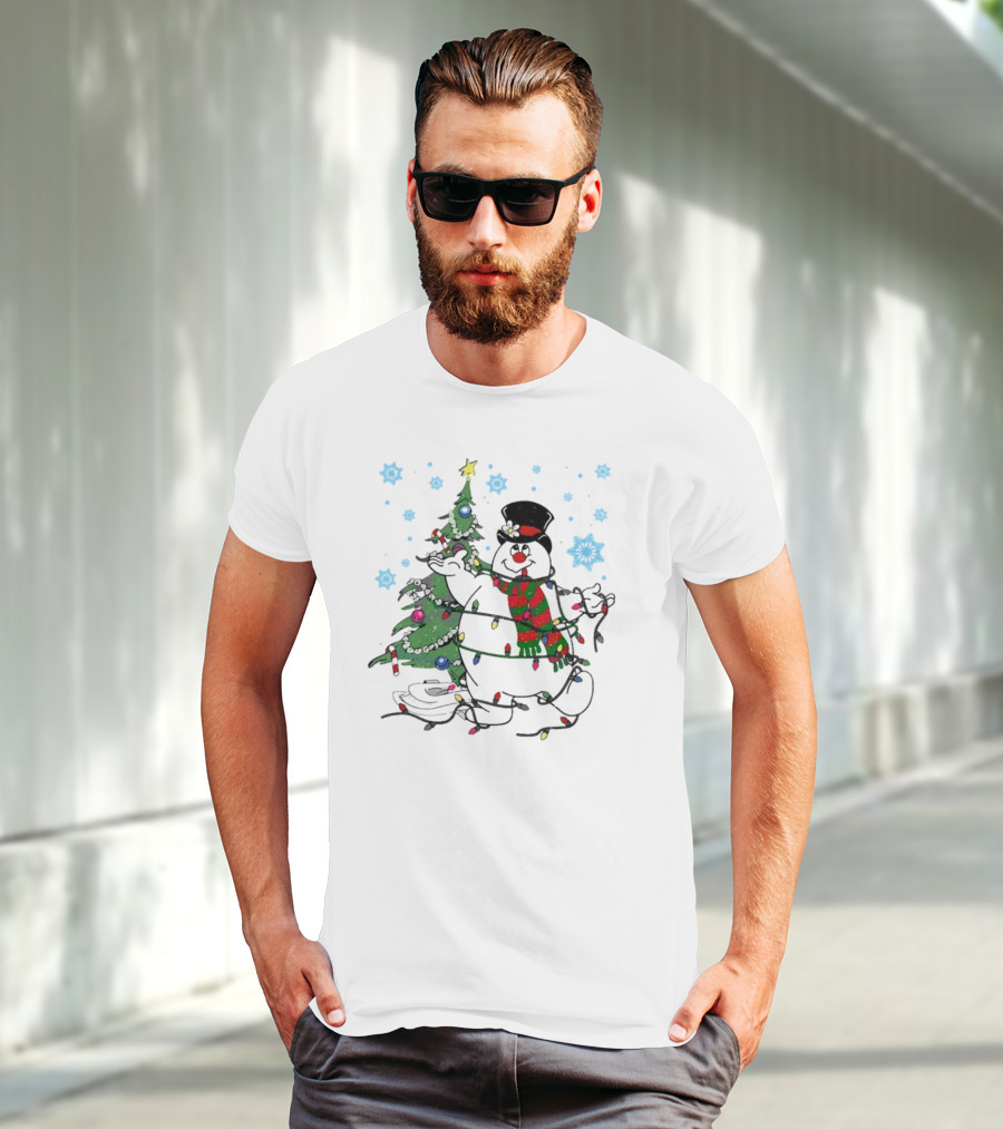 Frosty The Snowman Christmas Tree With Lights And Snowflakes T-Shirt