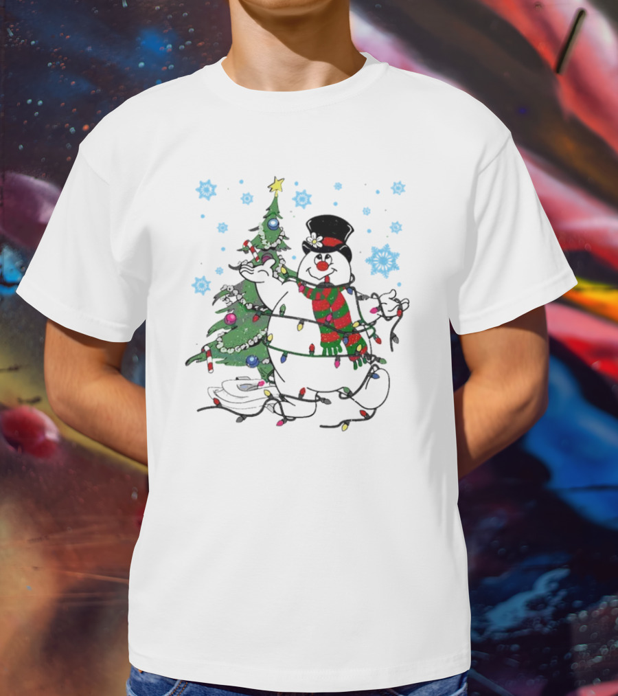 Frosty The Snowman Christmas Tree With Lights And Snowflakes T-Shirt