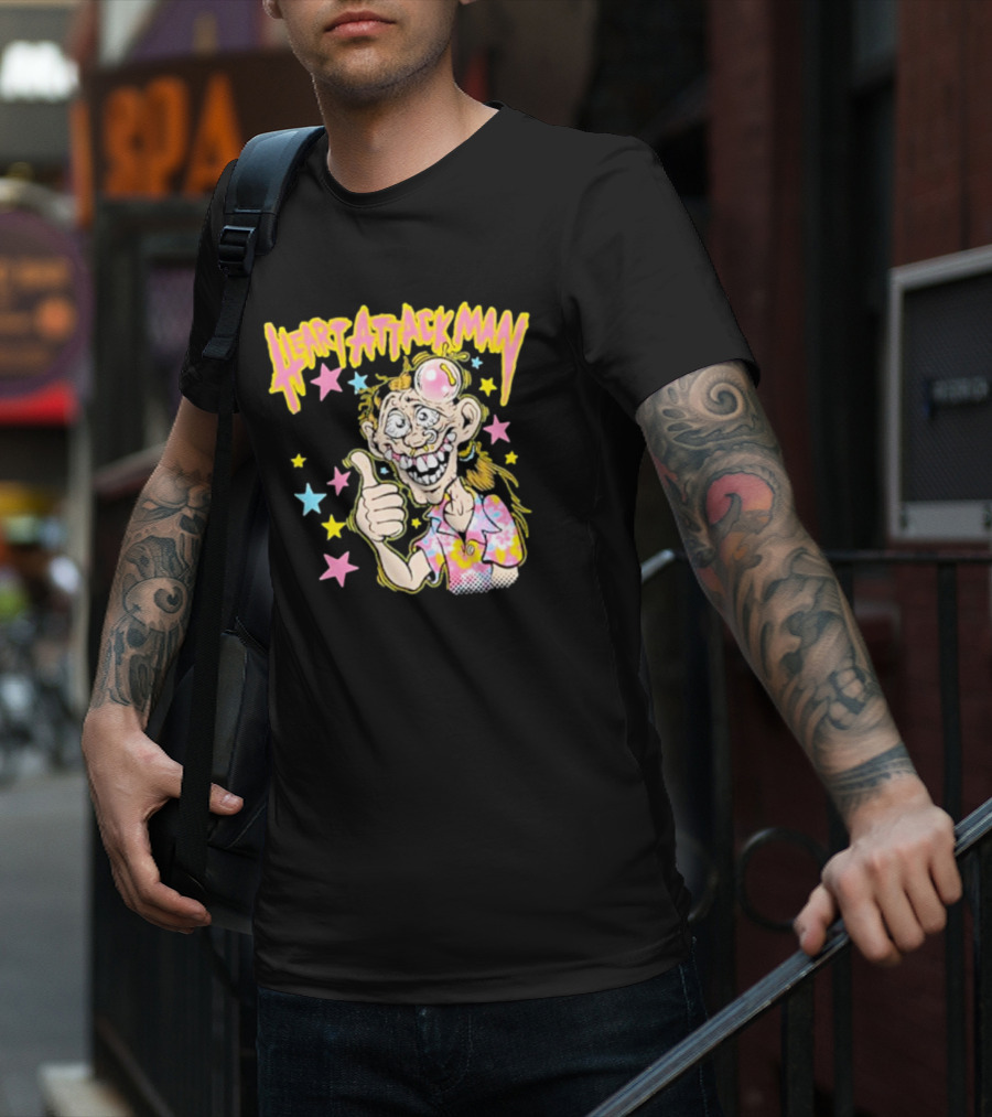 Heart Attack Man Freak Of Nature Cartoon Character With Stars And Thumbs Up T-Shirt