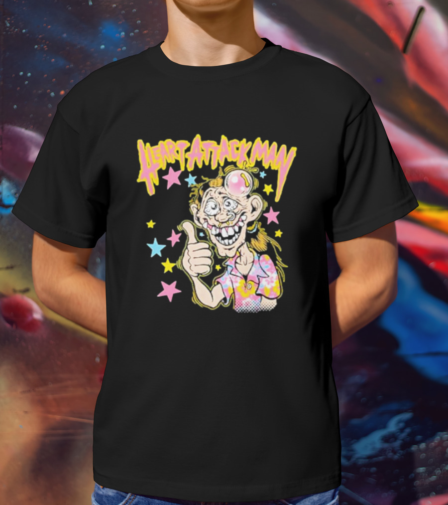 Heart Attack Man Freak Of Nature Cartoon Character With Stars And Thumbs Up T-Shirt