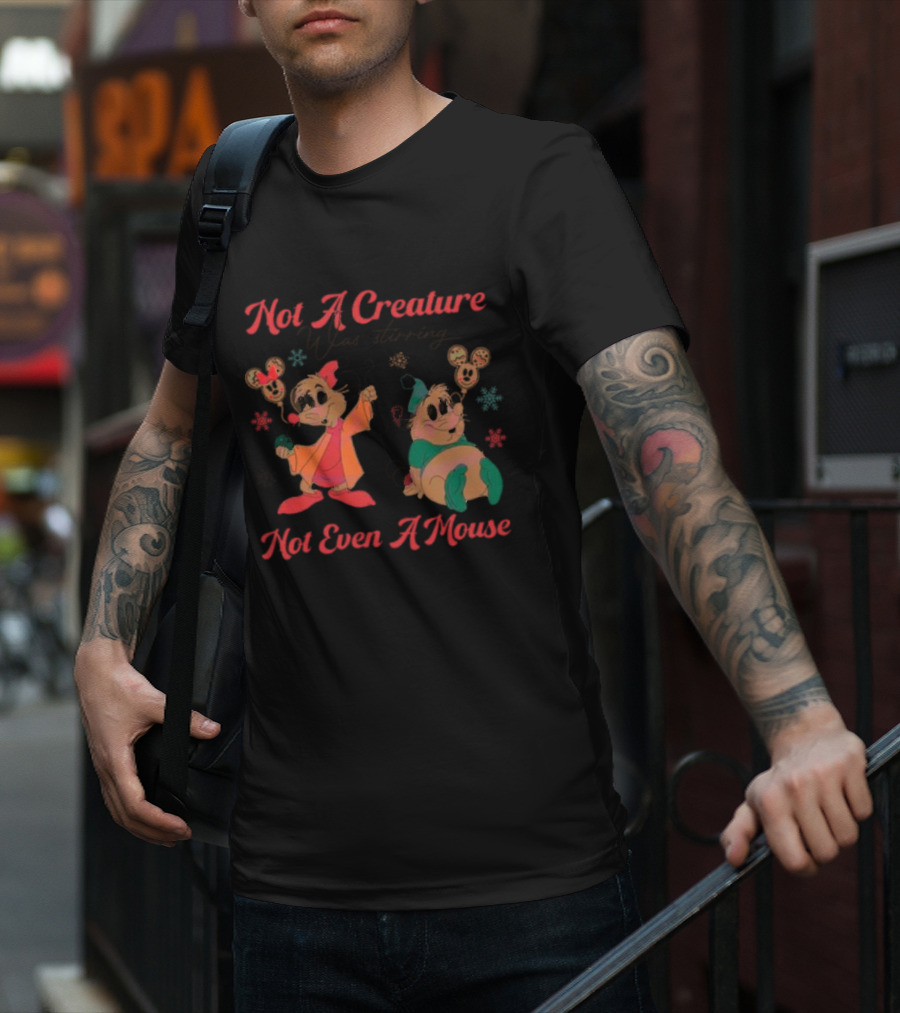 Not A Creature Was Stirring Not Even A Mouse Jaq And Gus Holiday Snowflakes T-Shirt