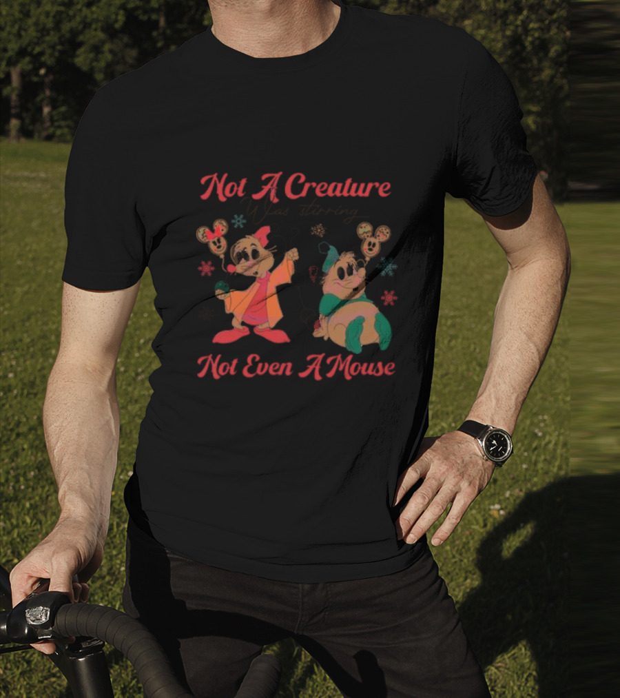 Not A Creature Was Stirring Not Even A Mouse Jaq And Gus Holiday Snowflakes T-Shirt