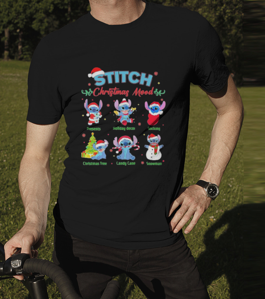 STITCH Christmas Mood Presents Holiday Decor Stocking Christmas Tree Candy Cane Snowman T-Shirt