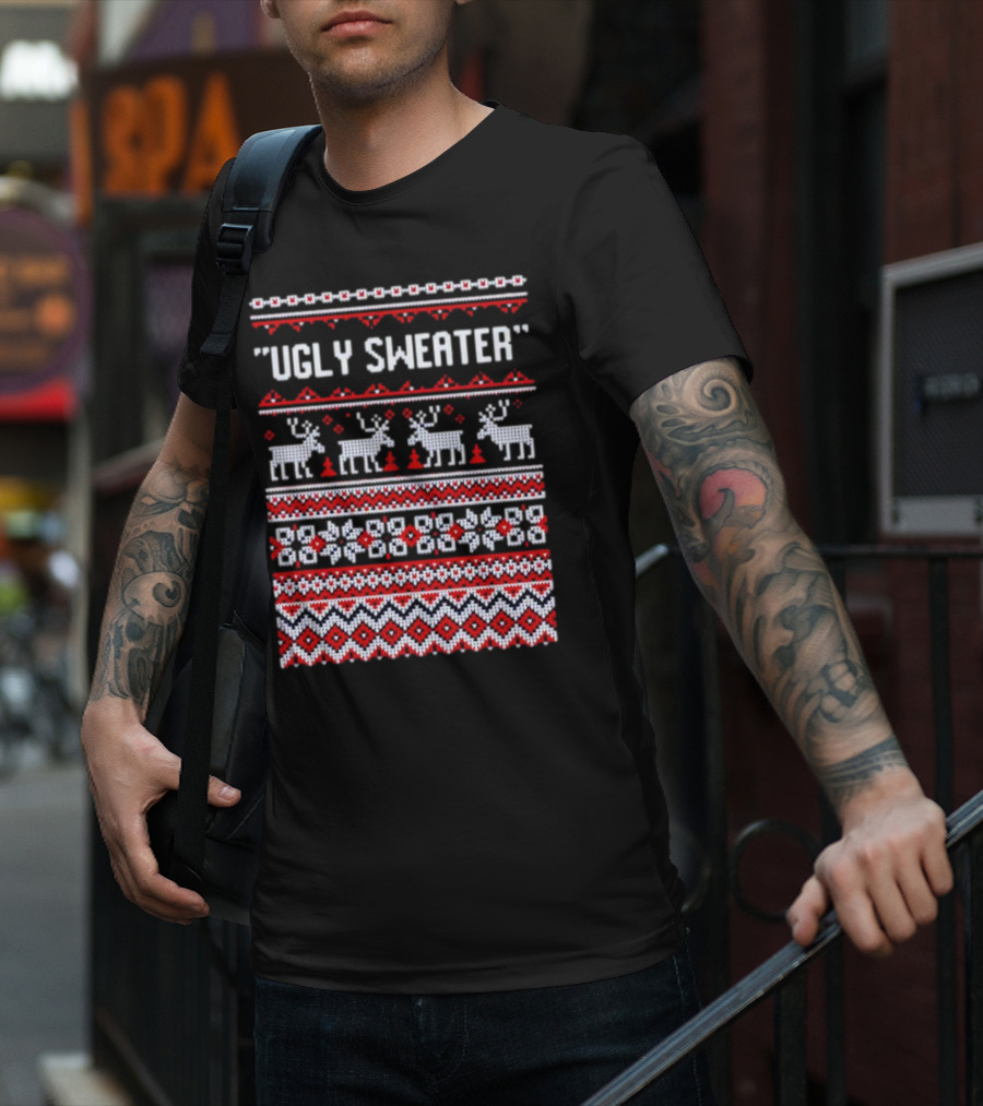Reindeer Ugly Sweater Christmas Pattern 'UGLY SWEATER' T-Shirt