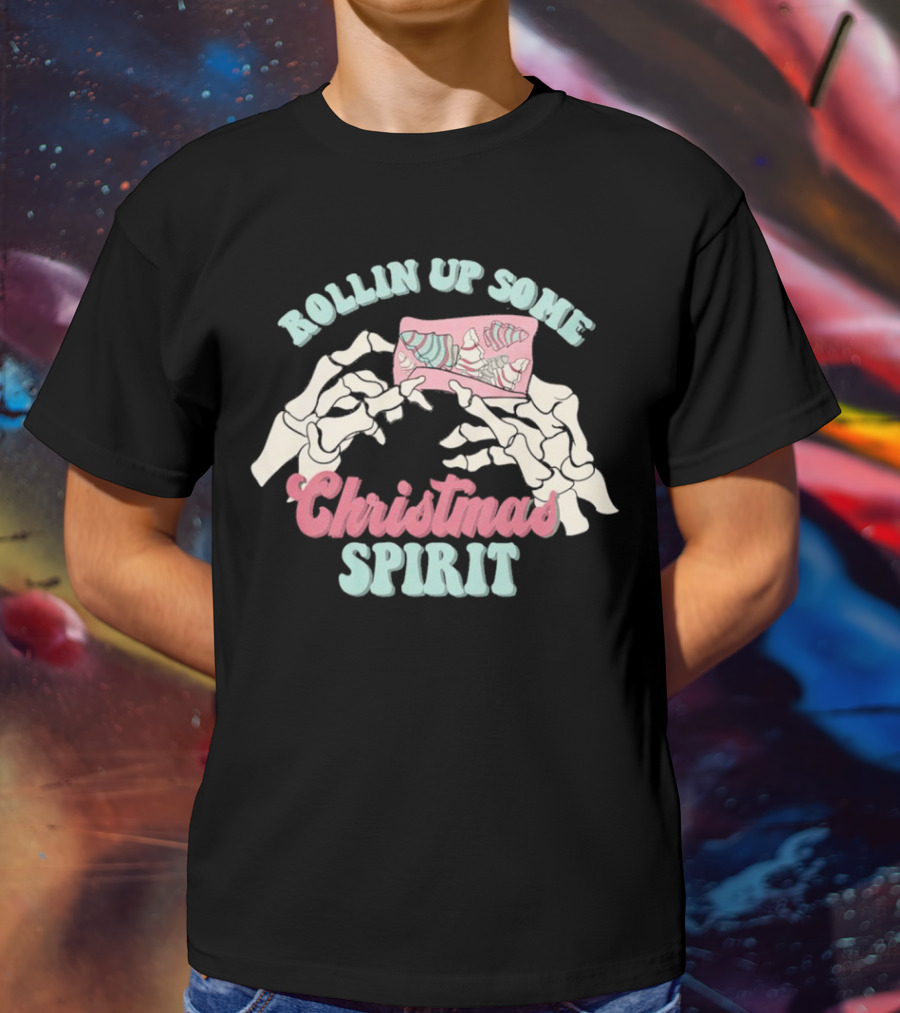 Rollin Up Some Christmas Spirit Holiday Weed Motif T-Shirt