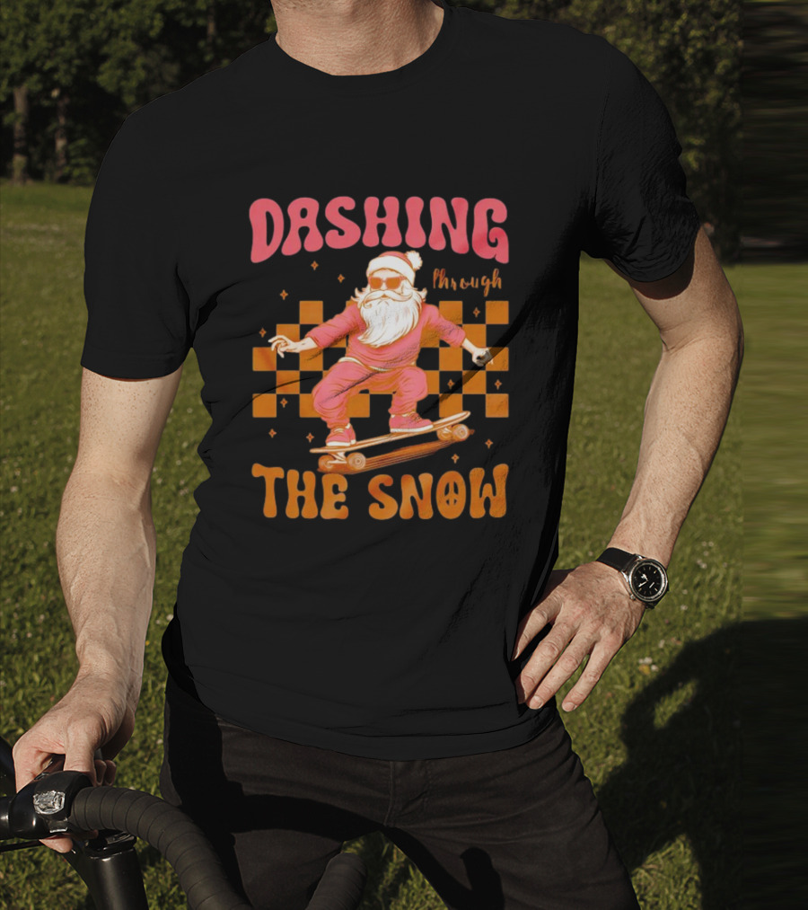 Dashing Through The Snow Santa Skateboard Christmas T-Shirt