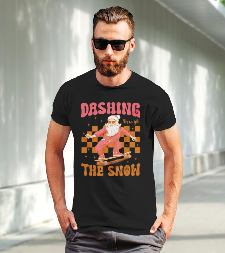 Dashing Through The Snow Santa Skateboard Christmas T-Shirt