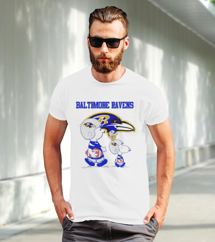 Baltimore Ravens Peanuts Snoopy And Woodstock Football Ravens T-Shirt