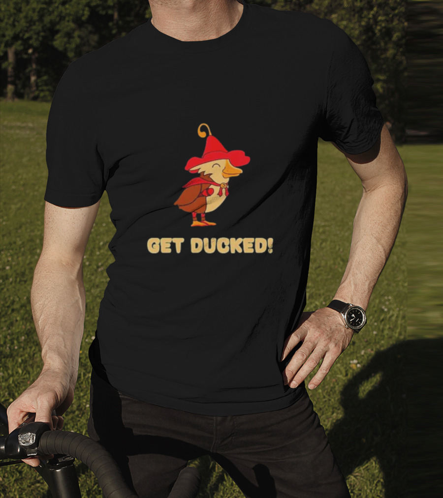 Get Ducked Cartoon Duck In Red Hat And Cape T-Shirt