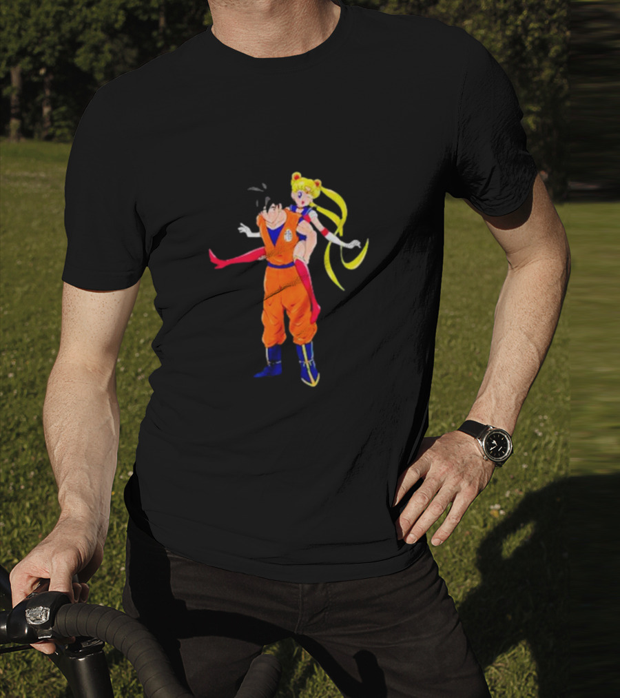 Goku And Usagi Crossover Fusion Featuring Dragon Ball And Sailor Moon Iconic Characters T-Shirt