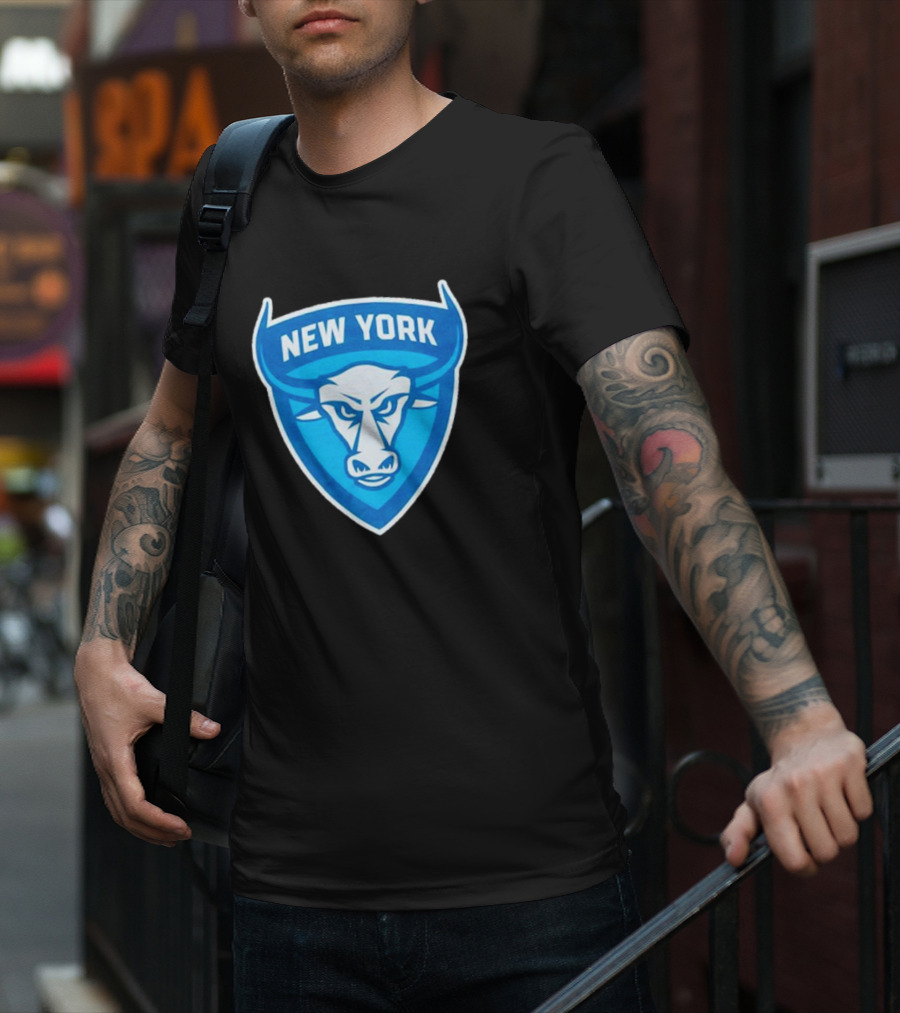 NEW YORK ATLAS BULL EMBLEM LOGO BLUE SHIELD T-Shirt