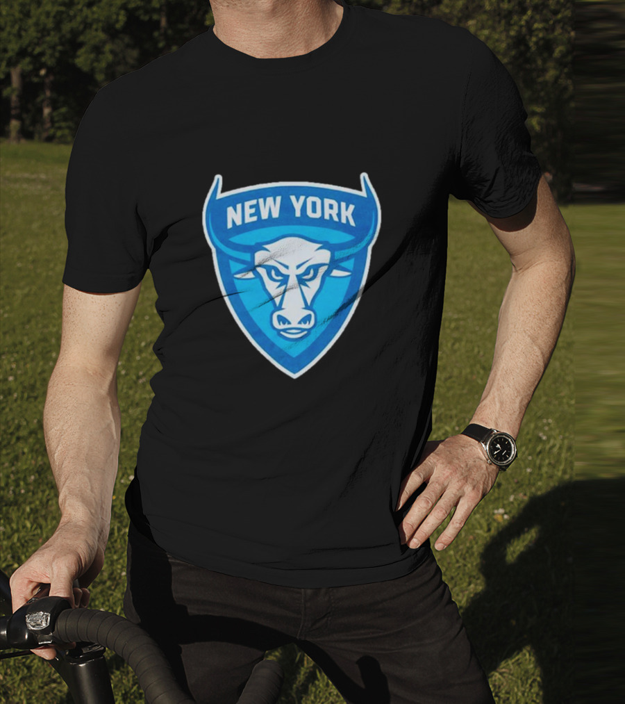 NEW YORK ATLAS BULL EMBLEM LOGO BLUE SHIELD T-Shirt