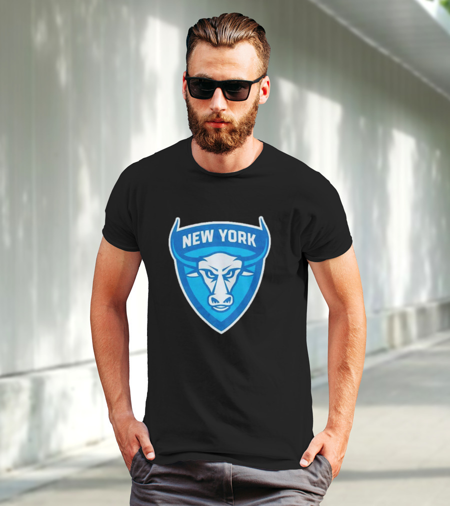 NEW YORK ATLAS BULL EMBLEM LOGO BLUE SHIELD T-Shirt