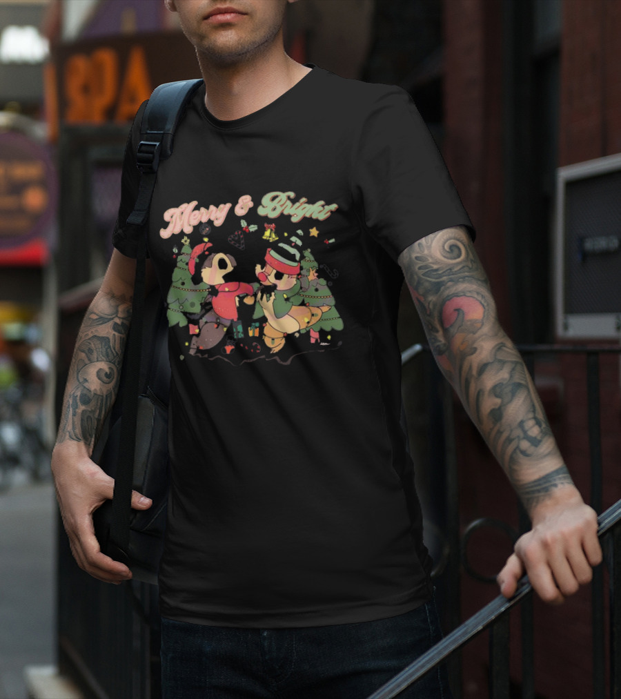 Chip And Dale Merry And Bright Christmas With Festive Trees And Holiday Cheer T-Shirt