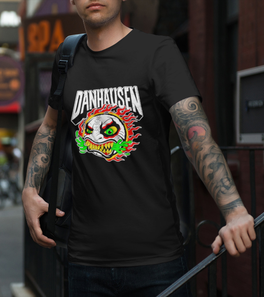 Danhausen Fiery Baseball Face With Flames And Green Claws T-Shirt