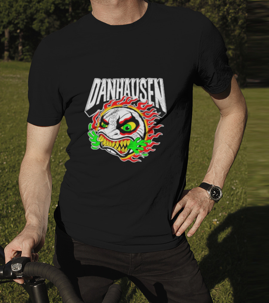 Danhausen Fiery Baseball Face With Flames And Green Claws T-Shirt