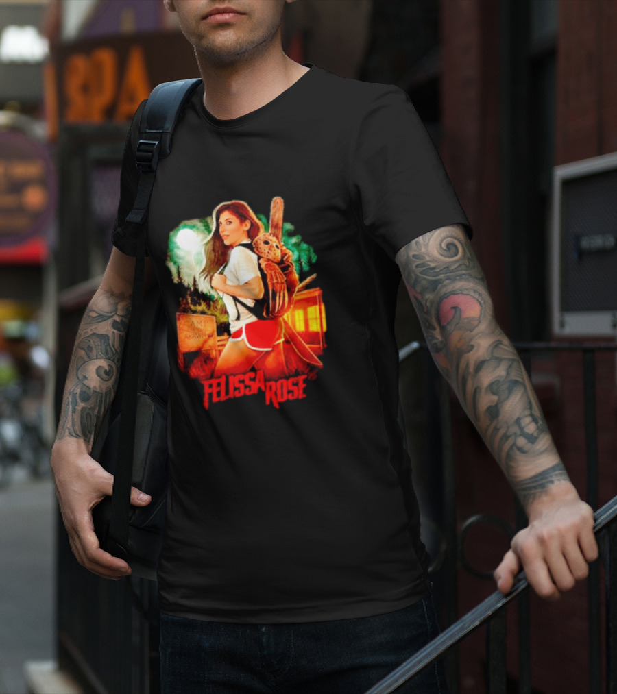 Felissa Rose Happy Camper Camp Arawak Masked Figure Forest Scene T-Shirt