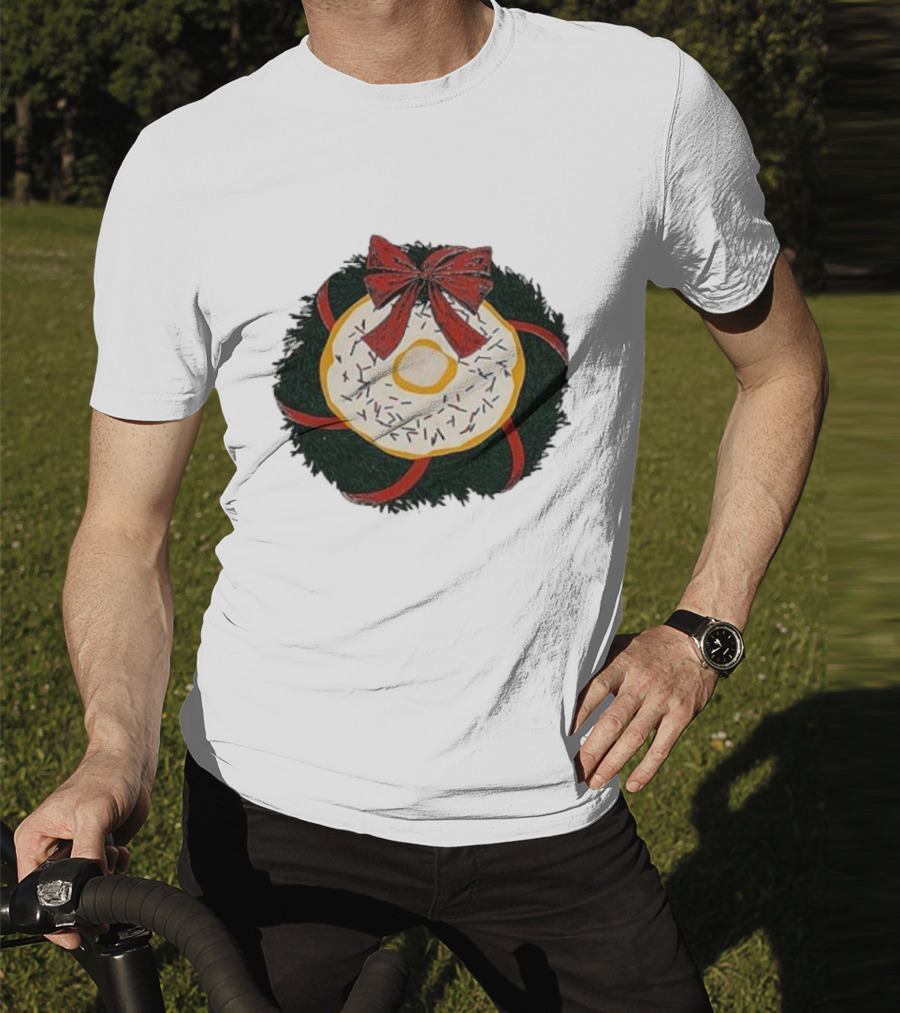 Gibson's Donuts Christmas Holiday Wreath With Red Bow And Donut Sprinkles T-Shirt
