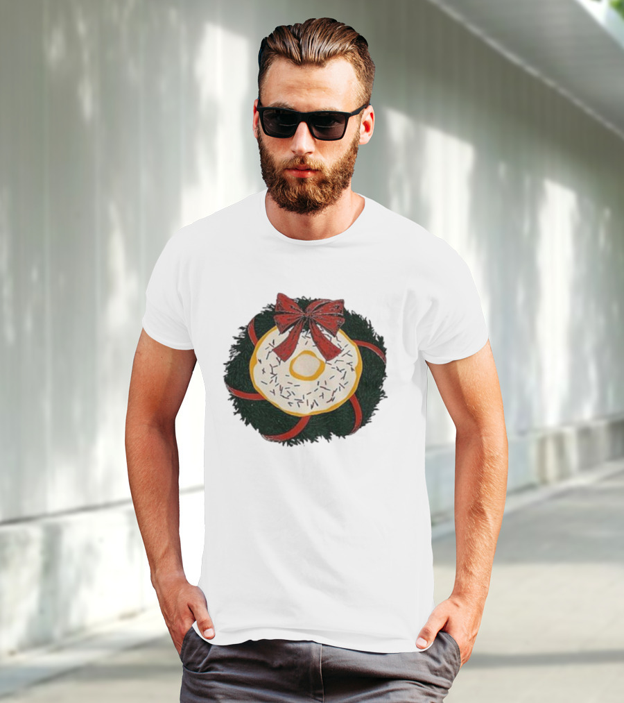 Gibson's Donuts Christmas Holiday Wreath With Red Bow And Donut Sprinkles T-Shirt