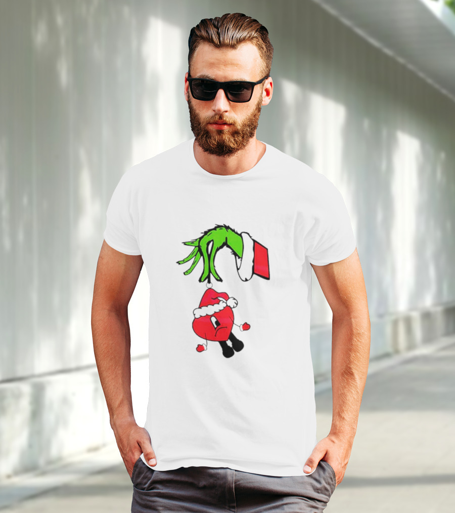 Grinch Hand Bad Bunny Santa Hat Christmas T-Shirt