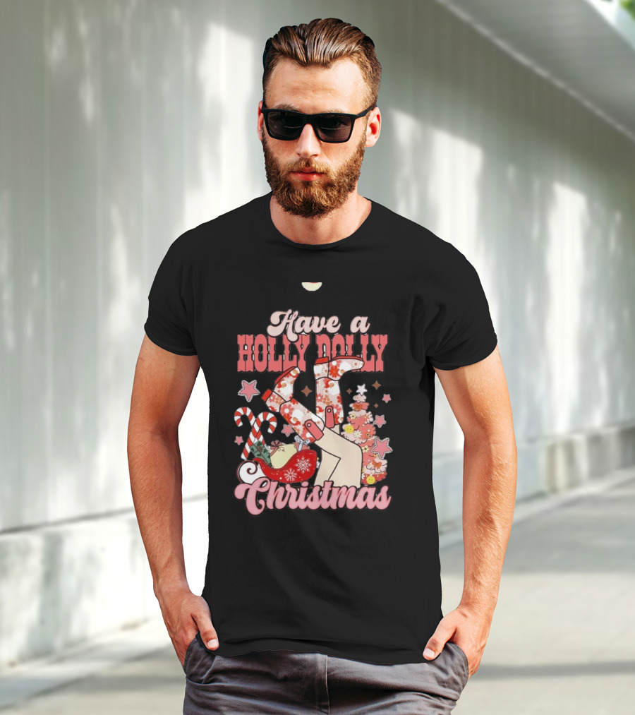 Have A Holly Dolly Christmas Sleigh Candy Canes And Stars T-Shirt