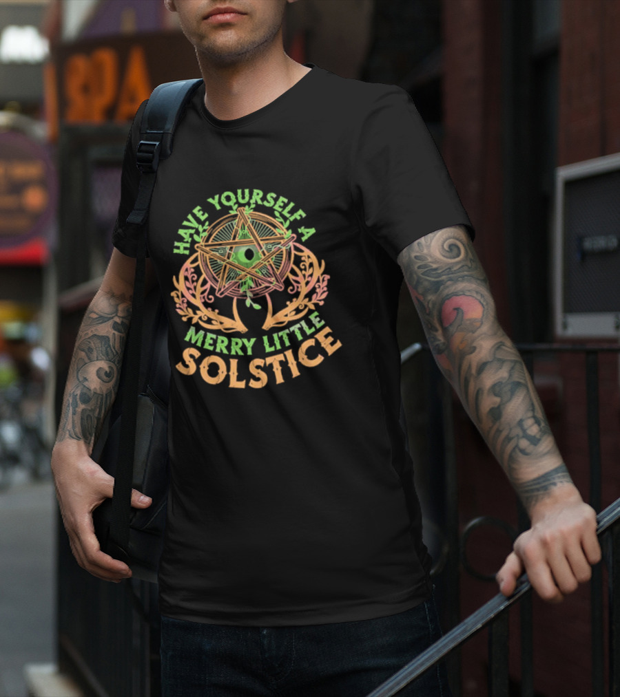 Have Yourself A Merry Little Solstice Pentagram And Leaves T-Shirt