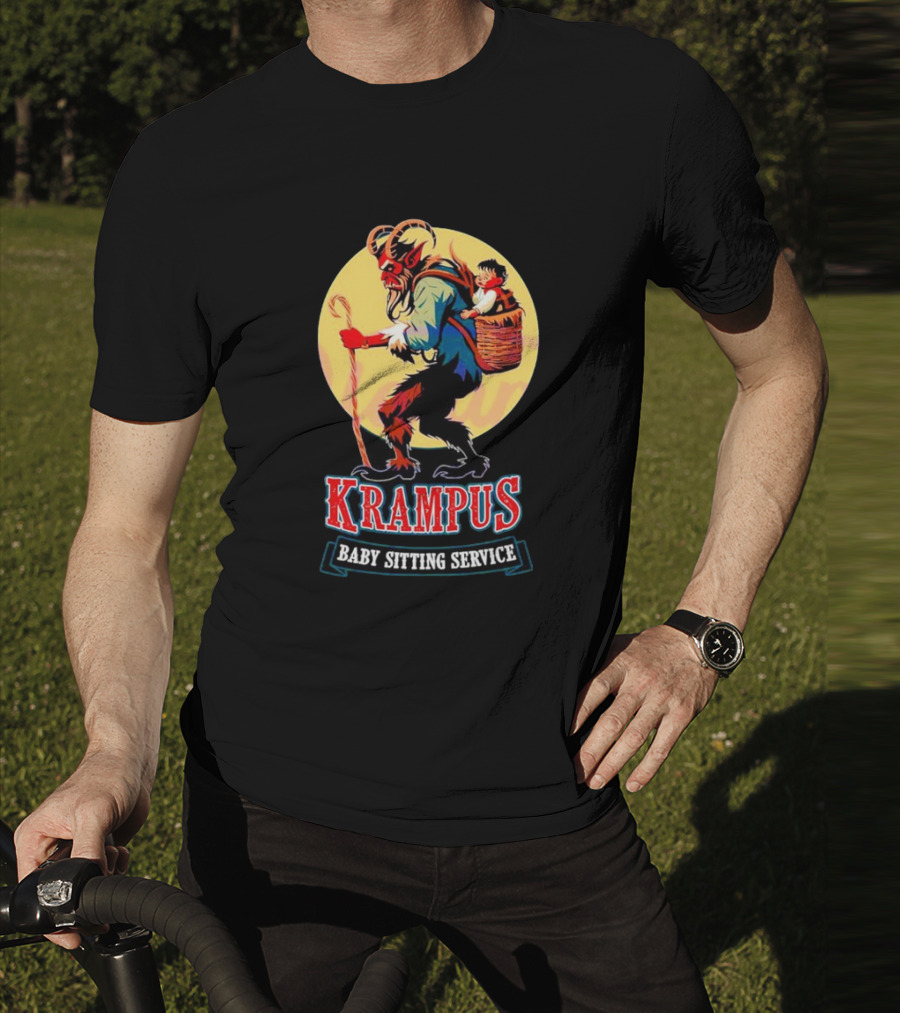 Krampus Baby Sitting Service Horror Christmas Monster Carrying Child T-Shirt
