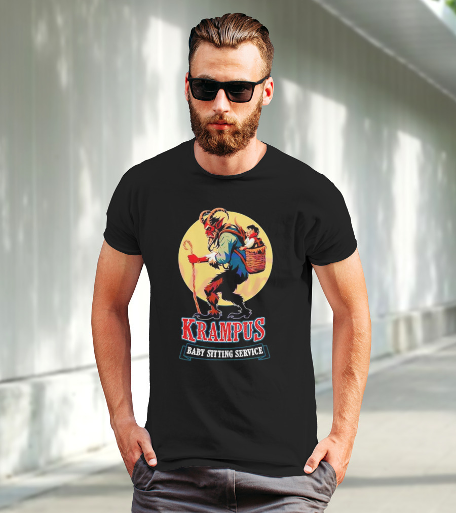 Krampus Baby Sitting Service Horror Christmas Monster Carrying Child T-Shirt
