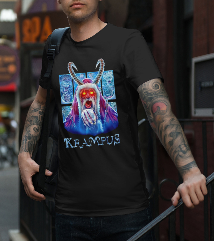 Krampus The Shadow Of St Nick With Horned Demon And Scary Faces T-Shirt