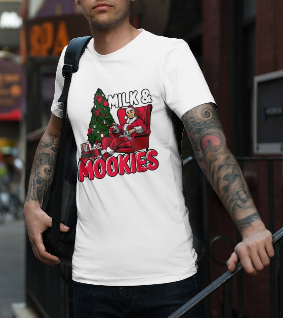 Milk And Mookies Santa By The Christmas Tree T-Shirt