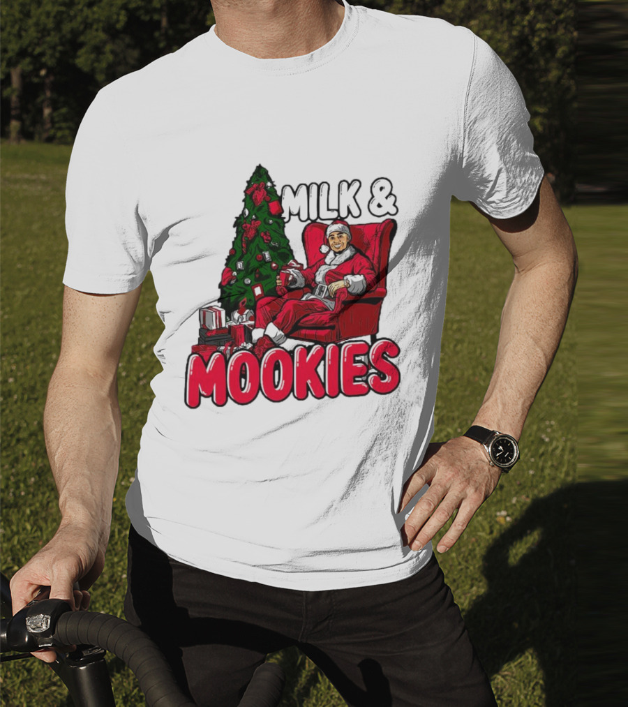 Milk And Mookies Santa By The Christmas Tree T-Shirt