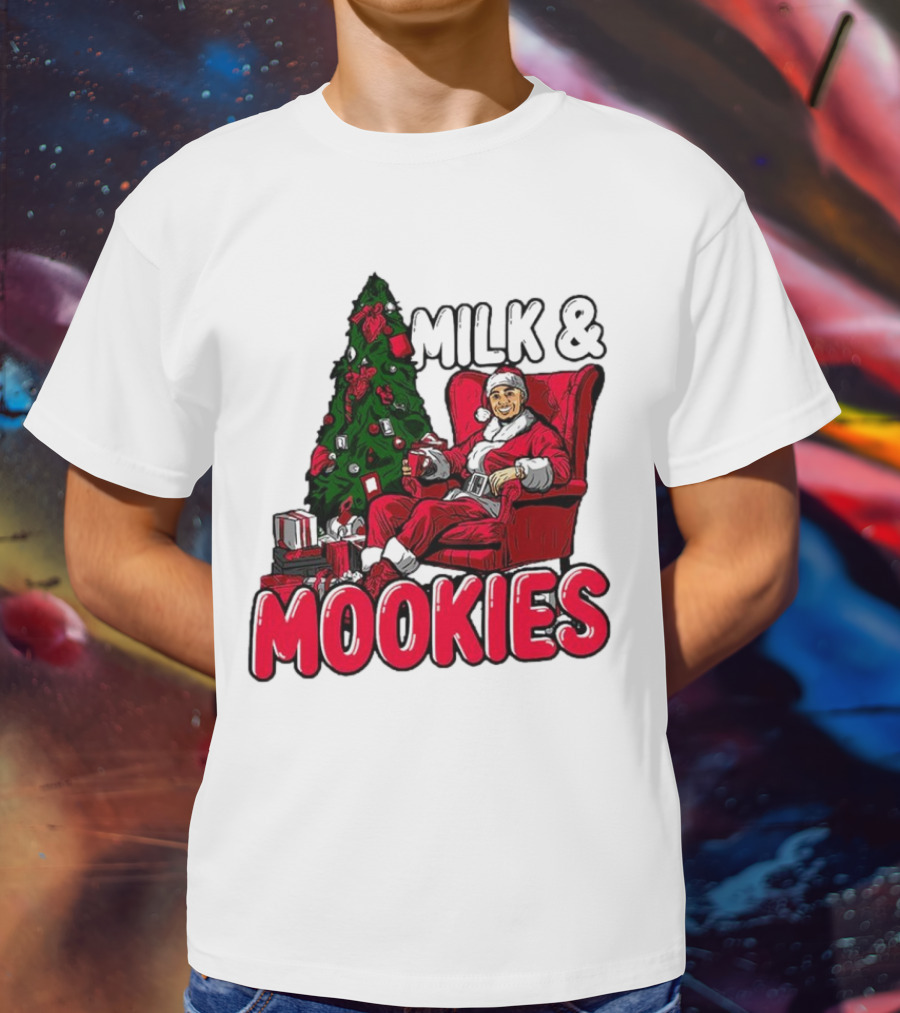Milk And Mookies Santa By The Christmas Tree T-Shirt