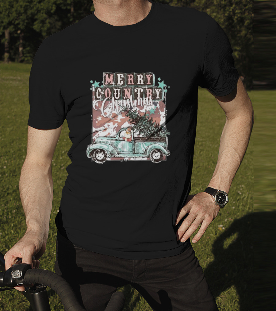 Merry Country Christmas Santa Truck With Tree T-Shirt