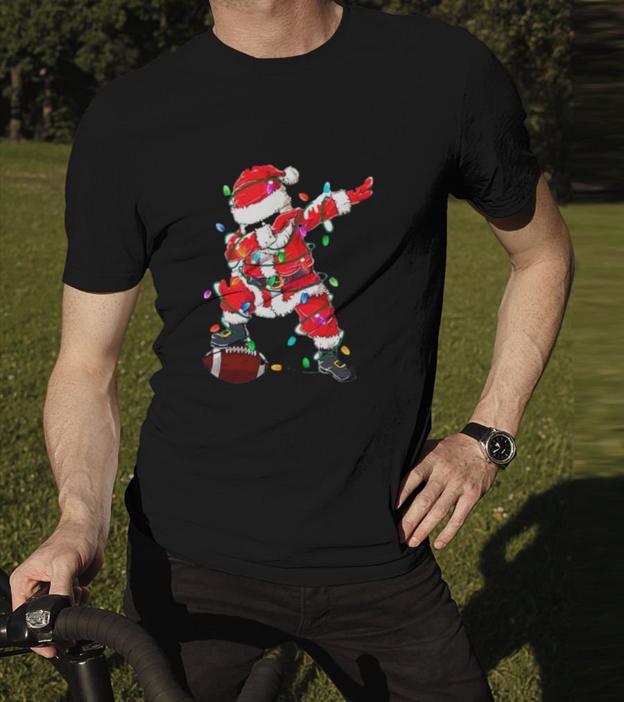 Santa Dabbing With Christmas Lights And Football T-Shirt