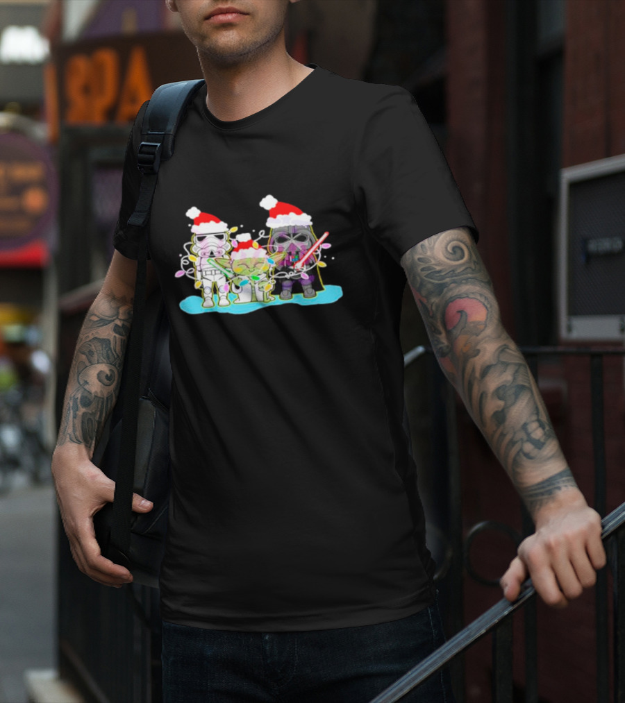 Santa Star Wars Characters With Christmas Lights T-Shirt