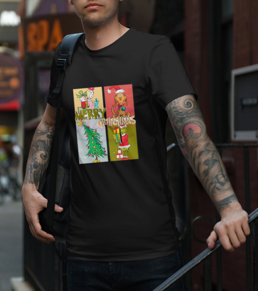 Merry Grinchmas Characters Vintage Grinch And Max Christmas Tree T-Shirt