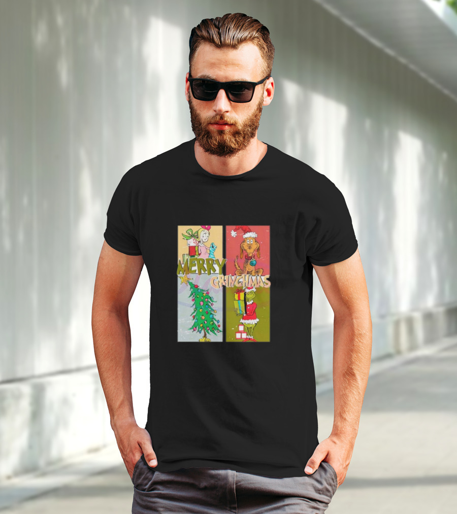 Merry Grinchmas Characters Vintage Grinch And Max Christmas Tree T-Shirt