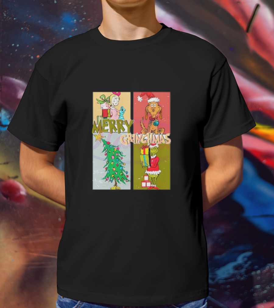 Merry Grinchmas Characters Vintage Grinch And Max Christmas Tree T-Shirt