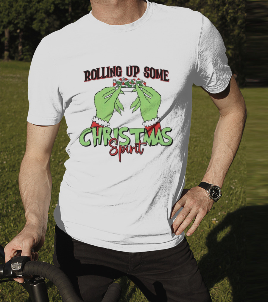 Rolling Up Some Christmas Spirit Grinch's Hands Festive Vibe T-Shirt