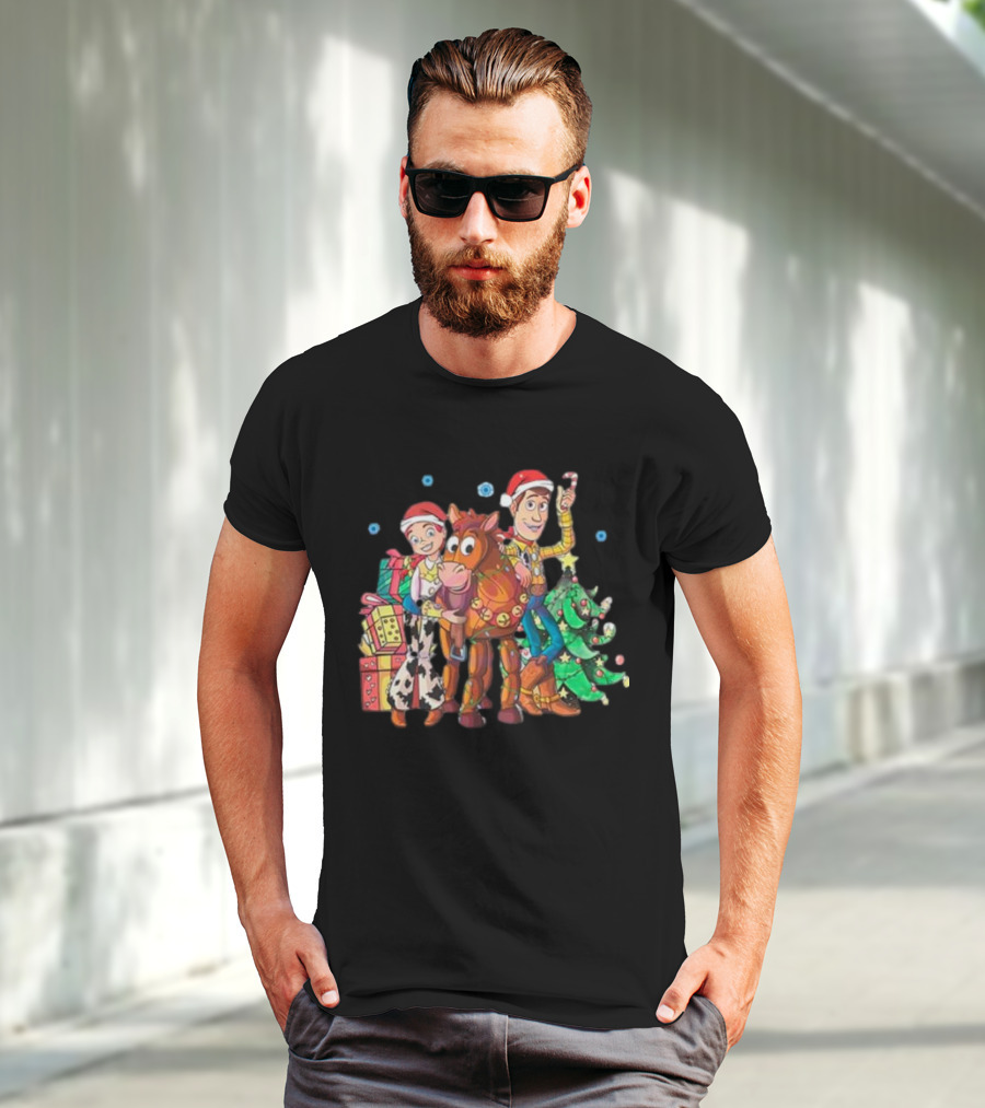 Toy Story Christmas Jessie Woody Bullseye Santa Hats Presents Christmas Tree T-Shirt