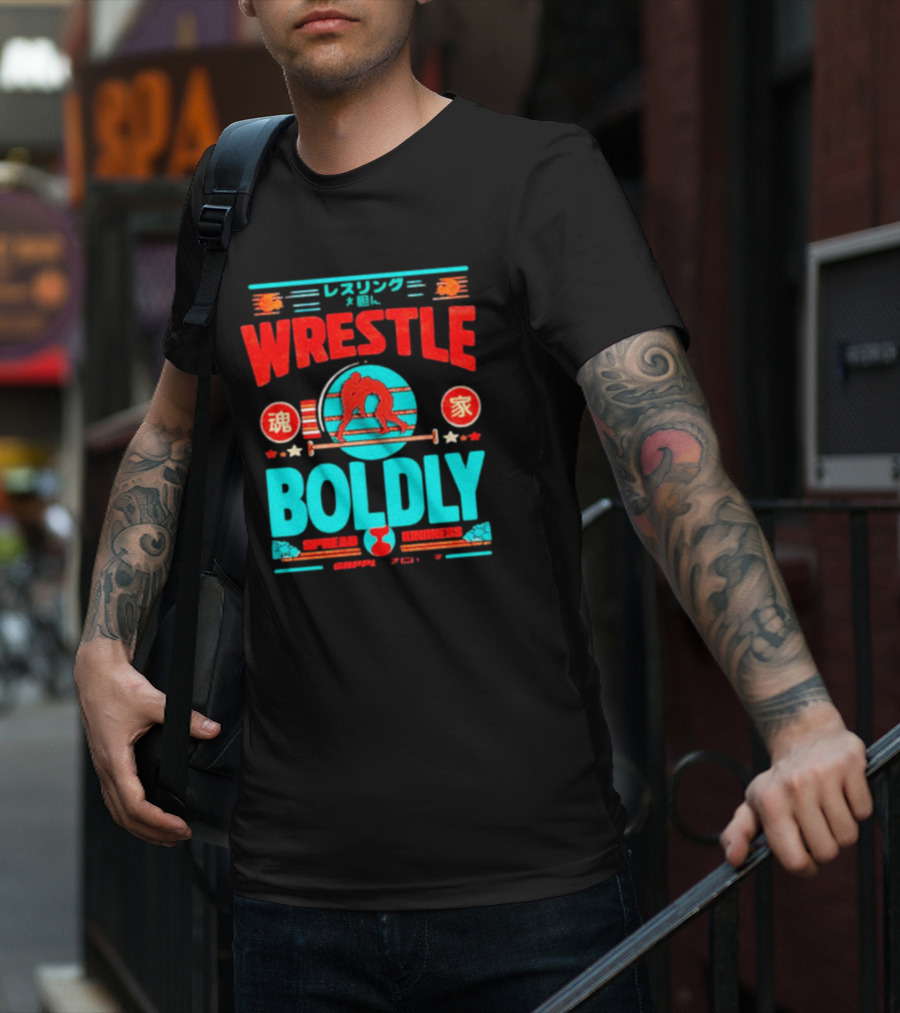 Wrestle Boldly Spread Kindness Wrestling Iconic Symbols T-Shirt